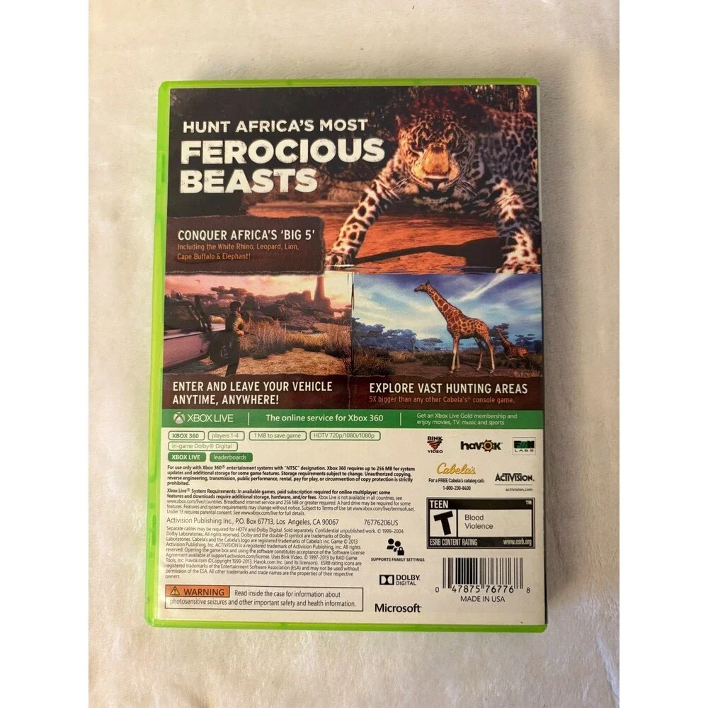 2013 Microsoft XBox 360 CABELA'S AFRICAN ADVENTURES Video Game
